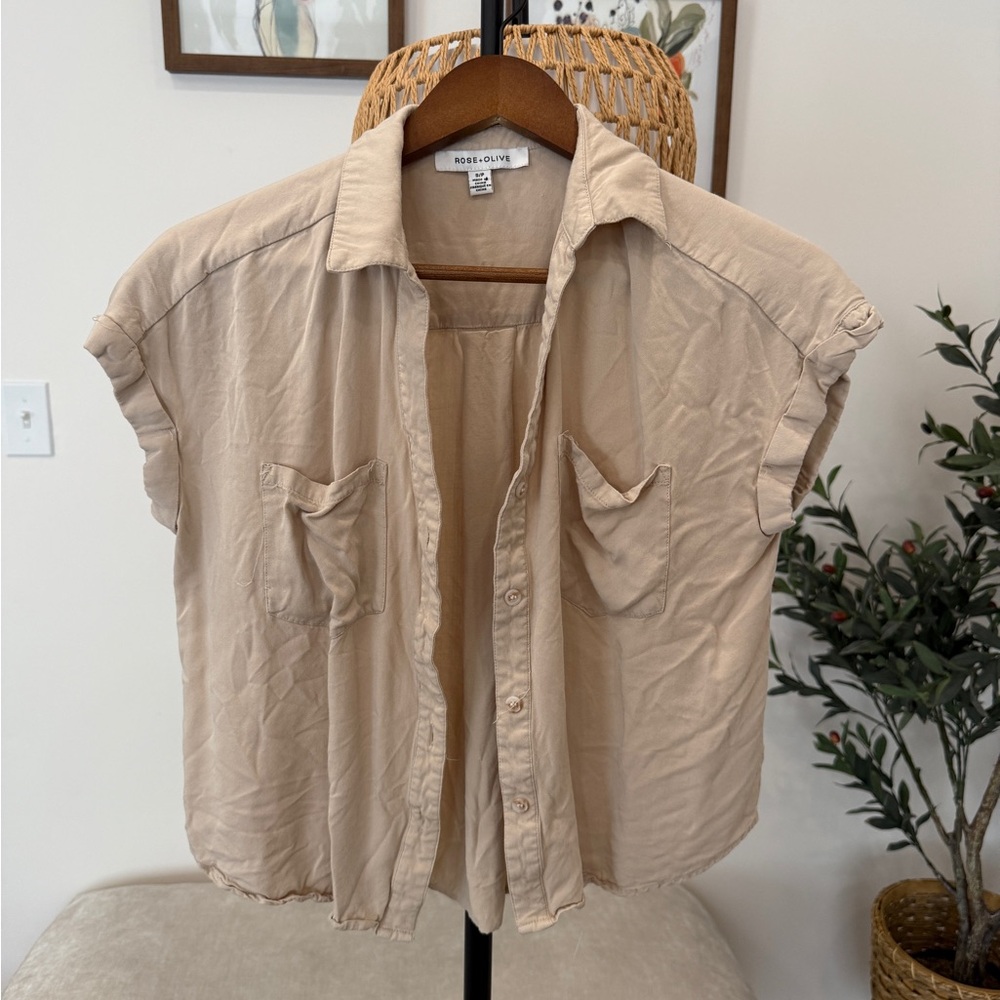 Rose & Olive Tan Button Down Shirt